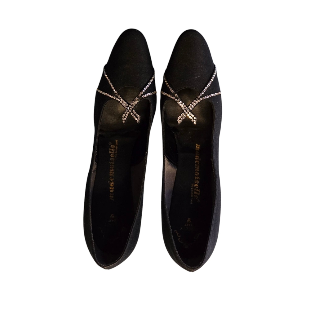Vintage Mademoiselle Womens Black Satin Wedding Party Heels Size 8.5
